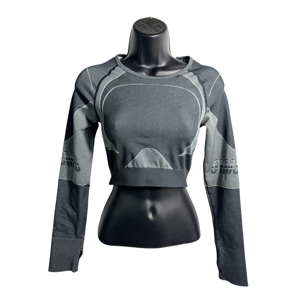 Gymshark Shirt Womens XS Gray Seamless Long Sleeve‎ Open Back Crop Top Athletic